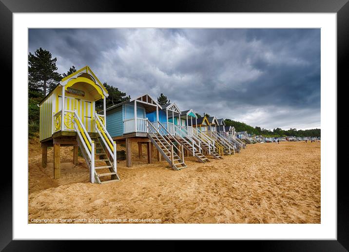 Wells next The Sea Beach Huts Framed Mounted Print by Sarah Smith