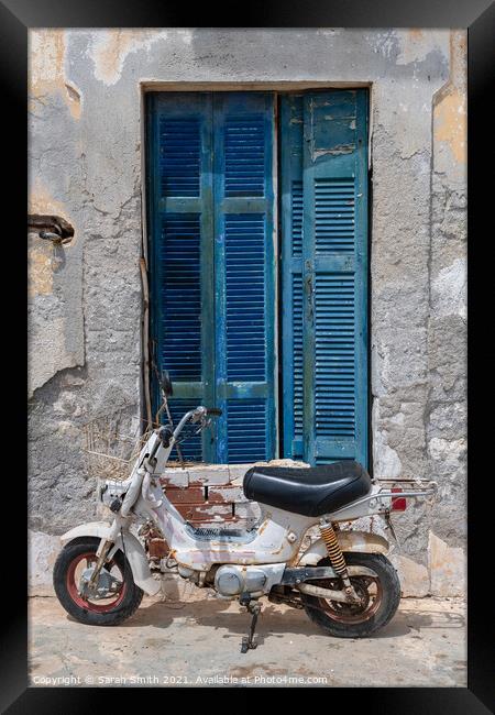 Old Rusty Moped in Greece Framed Print by Sarah Smith