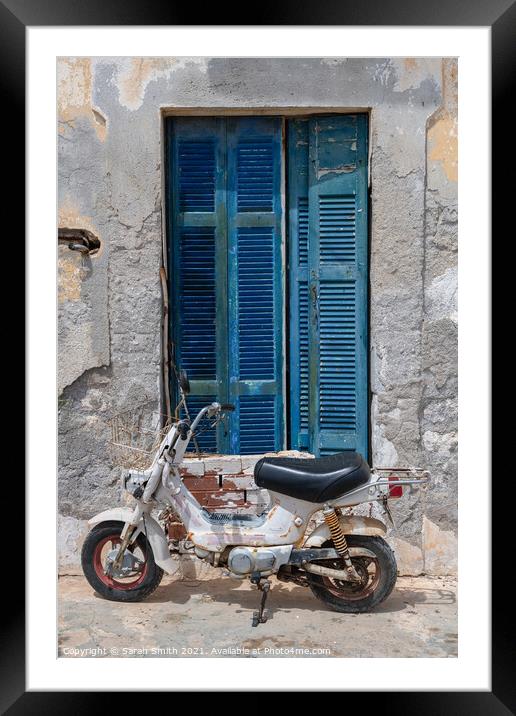 Old Rusty Moped in Greece Framed Mounted Print by Sarah Smith