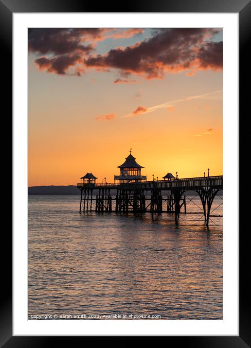 Sunset at Clevedon Pier Framed Mounted Print by Sarah Smith