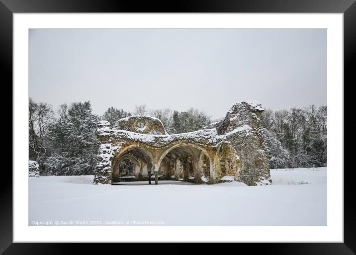 Waverley Abbey Ruins in the Snow Framed Mounted Print by Sarah Smith