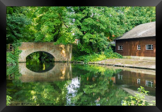 Reflection of bridge, Itchen River Winchester Framed Print by KB Photo