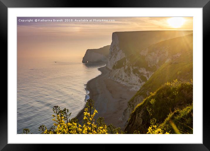 Sunset along the Jurassic coast in Dorset, England Framed Mounted Print by KB Photo