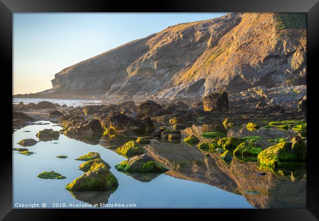 Tregardock Beach Rock reflections in Cornwall Framed Print by KB Photo