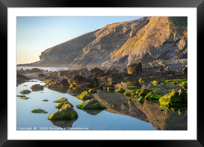 Tregardock Beach Rock reflections in Cornwall Framed Mounted Print by KB Photo