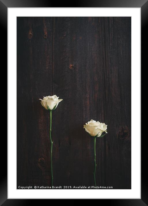 Two Roses on Wooden background Framed Mounted Print by KB Photo