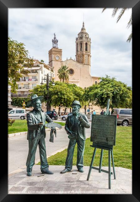 Bronze statues on Sitges promenade Framed Print by Kevin Hellon