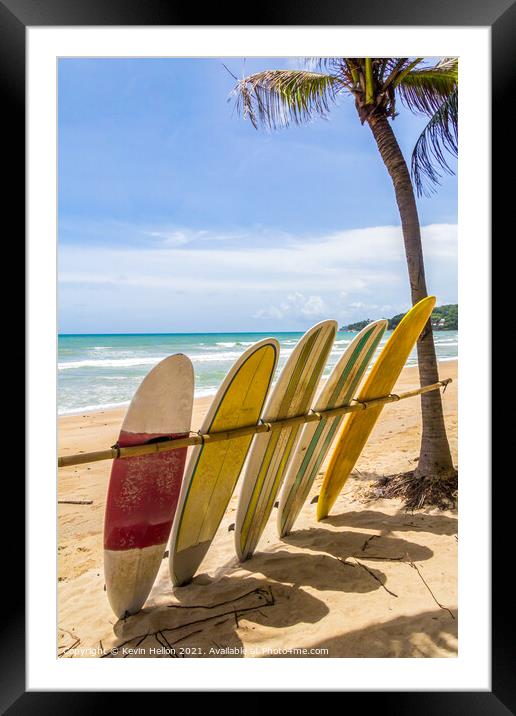 Surfboards for hire Framed Mounted Print by Kevin Hellon