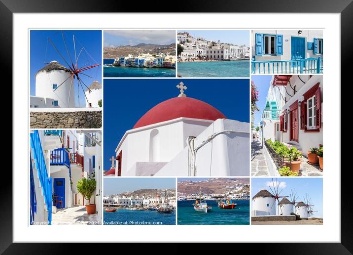 Mykonos collage Framed Mounted Print by Kevin Hellon