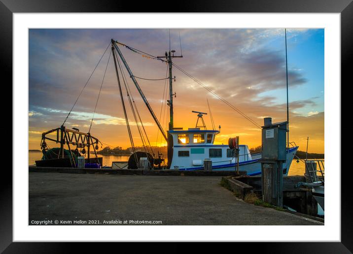 Fishing boats at sunrise. Framed Mounted Print by Kevin Hellon