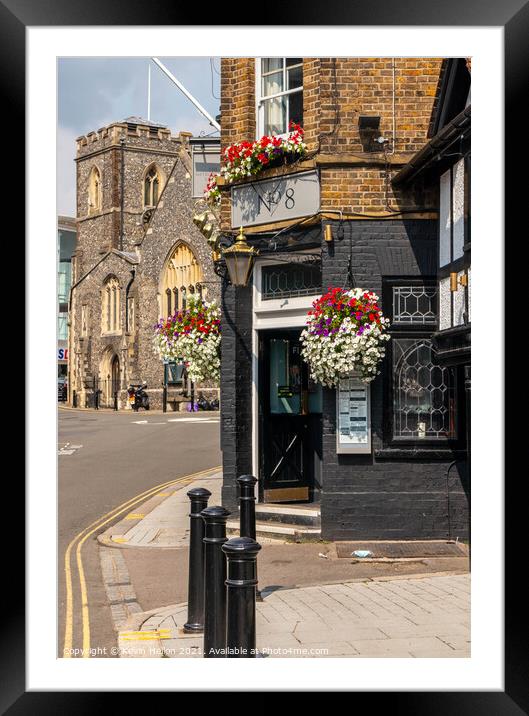 Entrance to the Metropolitan Tavern with St Margaret's church in Framed Mounted Print by Kevin Hellon