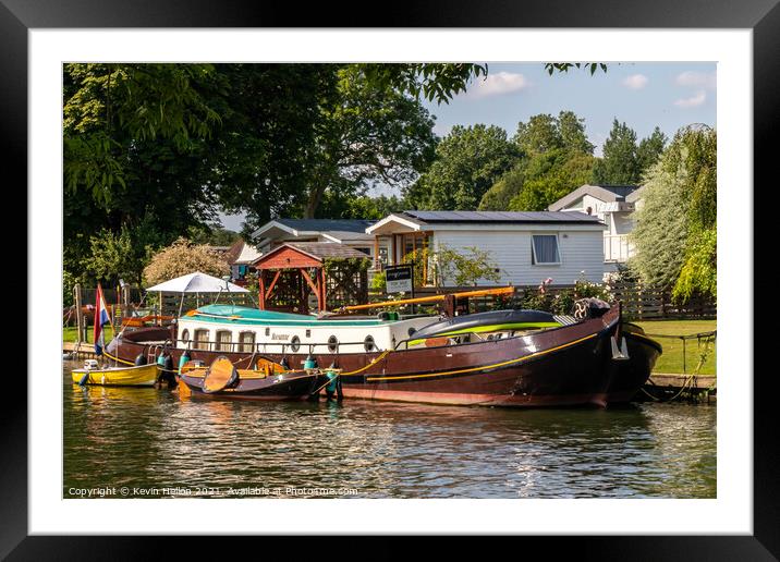 Dutch barge moored on the River Thames Framed Mounted Print by Kevin Hellon