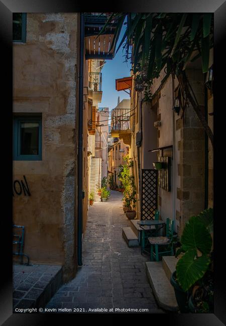 Narrow street in Chania Framed Print by Kevin Hellon
