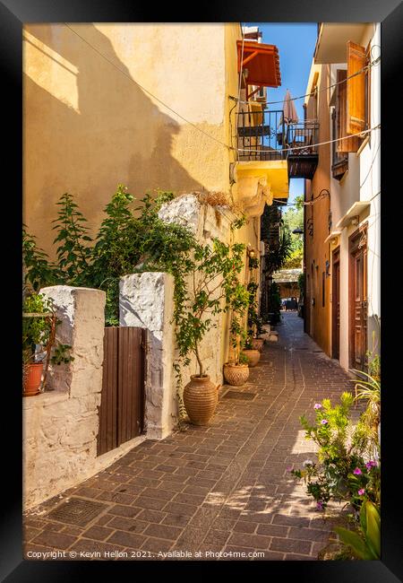 Narrow sreet in old Chania Framed Print by Kevin Hellon