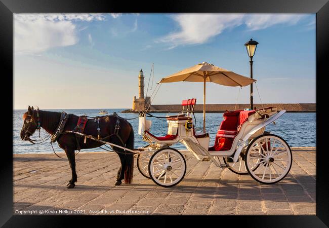 Horse and carriage with the Venetian harbour and l Framed Print by Kevin Hellon