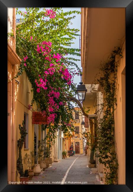 Narrow sreet in old Rethymnon Framed Print by Kevin Hellon