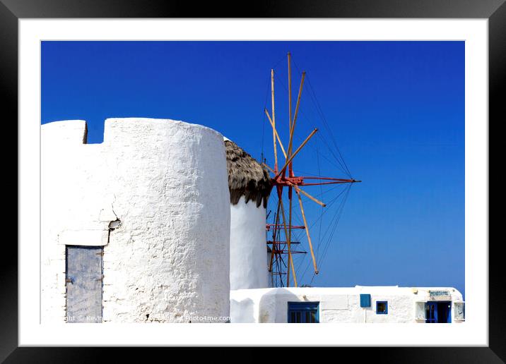 Windmill on Mykonos, Greece Framed Mounted Print by Kevin Hellon