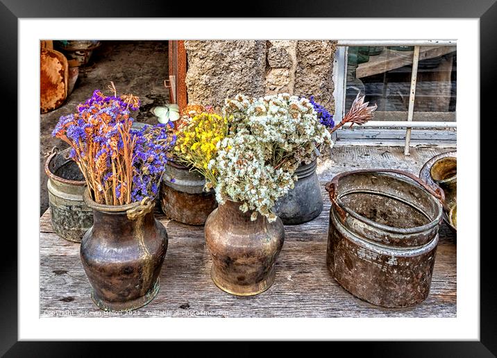 Dried flowers in urns Framed Mounted Print by Kevin Hellon