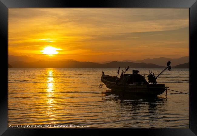 Long tail boat an sunset, Framed Print by Kevin Hellon