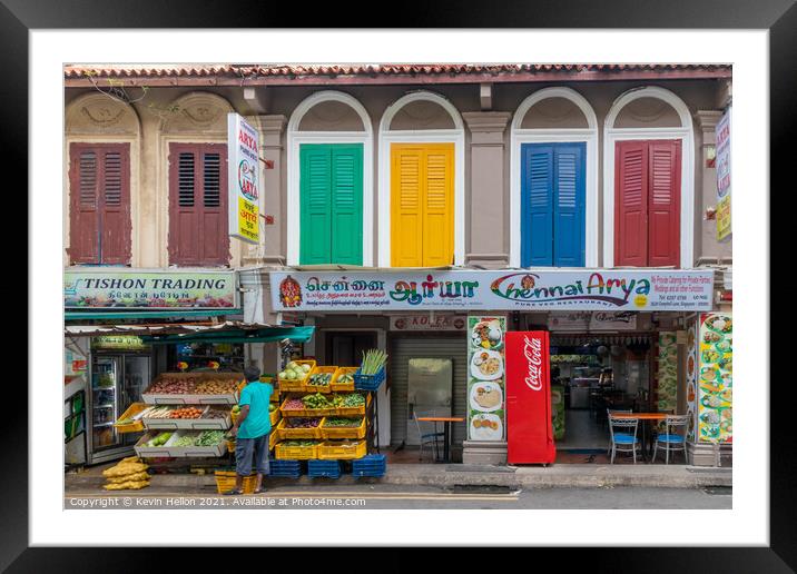 Vegetable store, Little India, Singapore Framed Mounted Print by Kevin Hellon