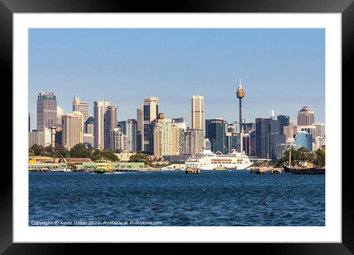Sydney skyline with cruise ship Pacific Pearl Framed Mounted Print by Kevin Hellon
