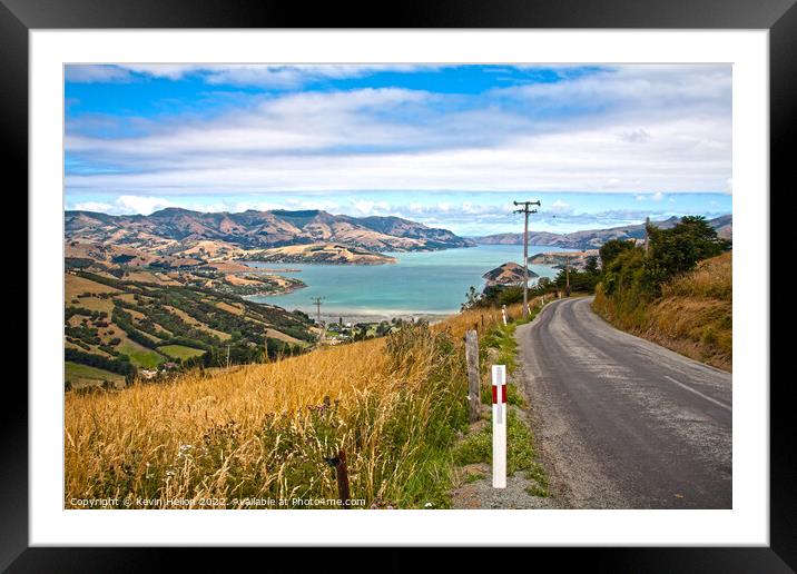 Road through the grasslands and hills of Akaroa Framed Mounted Print by Kevin Hellon