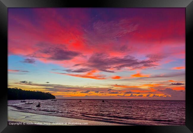Red sunset at Bang Tao Beach, Phuket, Thailand Framed Print by Kevin Hellon