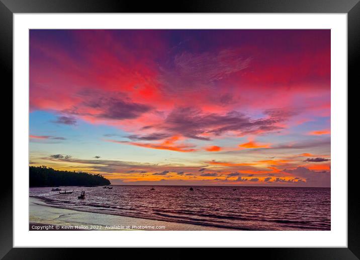 Red sunset at Bang Tao Beach, Phuket, Thailand Framed Mounted Print by Kevin Hellon