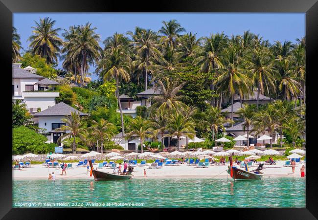 Beach and long tail boats, Koh Racha Yai Framed Print by Kevin Hellon