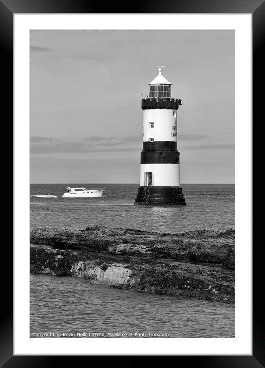 Boat passing by Penmon Lighthouse, Framed Mounted Print by Kevin Hellon