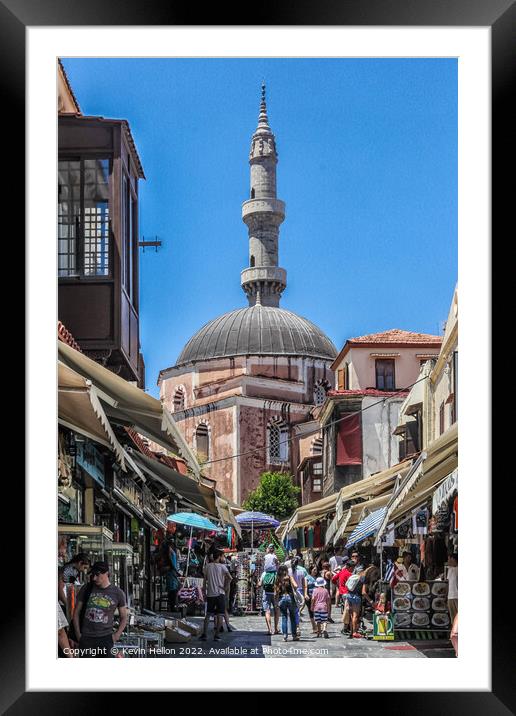 View up Ippodamou to the Mosque of Suleiman Framed Mounted Print by Kevin Hellon