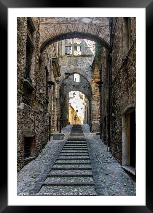 Medieval street in Narni, Umbria, Italy Framed Mounted Print by Kevin Hellon
