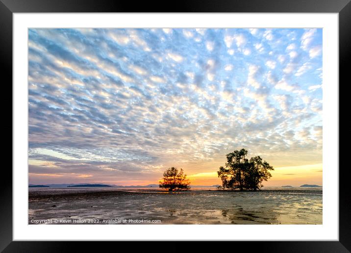 Trees at sunrise against a mackerel sky,  Framed Mounted Print by Kevin Hellon