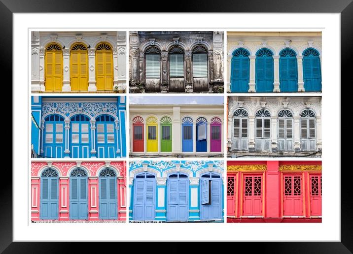 Phuket Town Windows Framed Mounted Print by Kevin Hellon