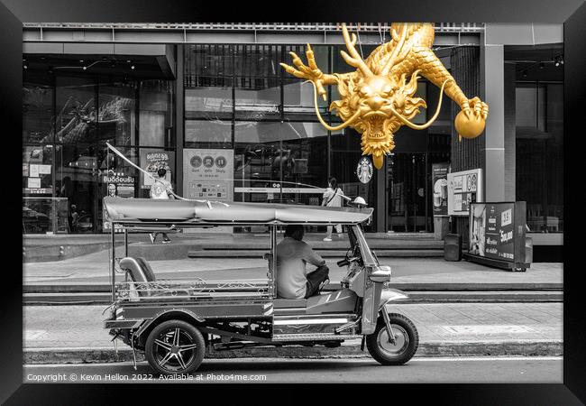 Dragon and tuk tuk in Chinatown, Framed Print by Kevin Hellon
