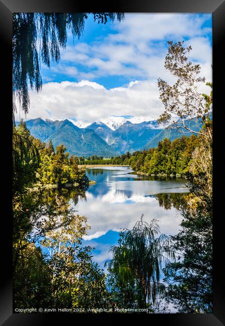 View over Lake Matheson with Mount Cook in the background, South Framed Print by Kevin Hellon
