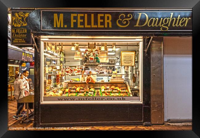 Butcher's Shop in the Covered Market, Ofoxrd, England Framed Print by Kevin Hellon