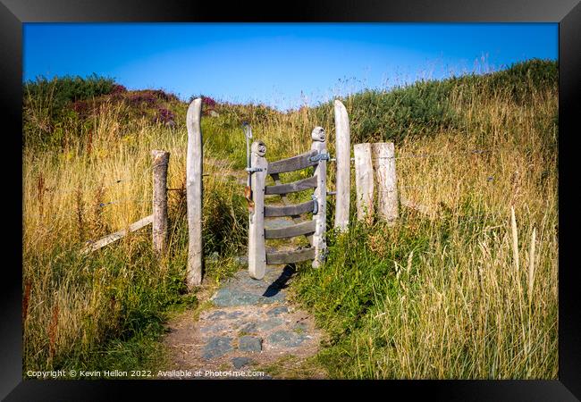 Open gate on Llanddwyn Island, Anglesey, Wales Framed Print by Kevin Hellon