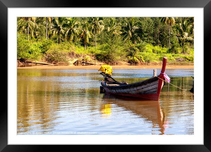 Boat on lagoon on beach at Khao Lak, Phang Nga, Thailand Framed Mounted Print by Kevin Hellon