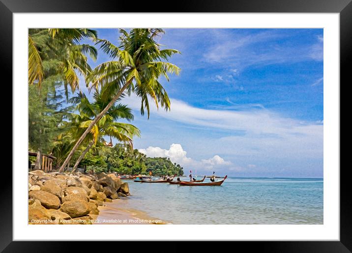 Long tail boats, Bang Tao Beach, Phuket, Framed Mounted Print by Kevin Hellon