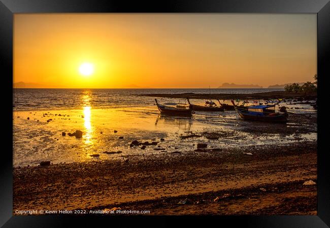 Long tail boats at sunrise, Framed Print by Kevin Hellon