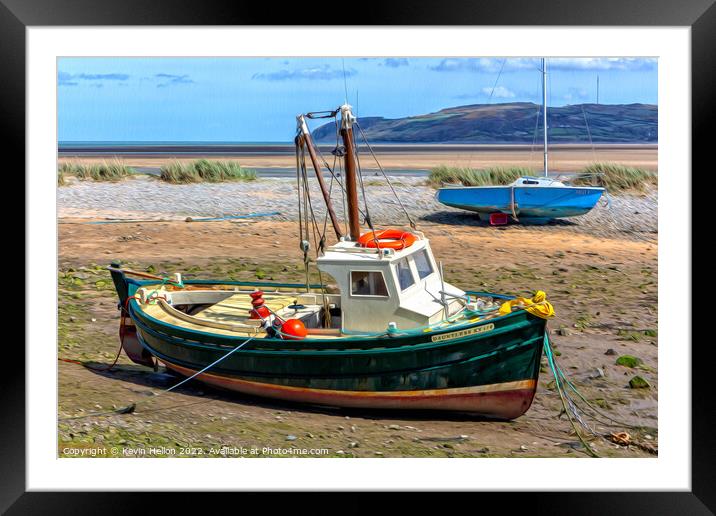Boats moored in Red Wharf Bay, Anglesey at low tid Framed Mounted Print by Kevin Hellon