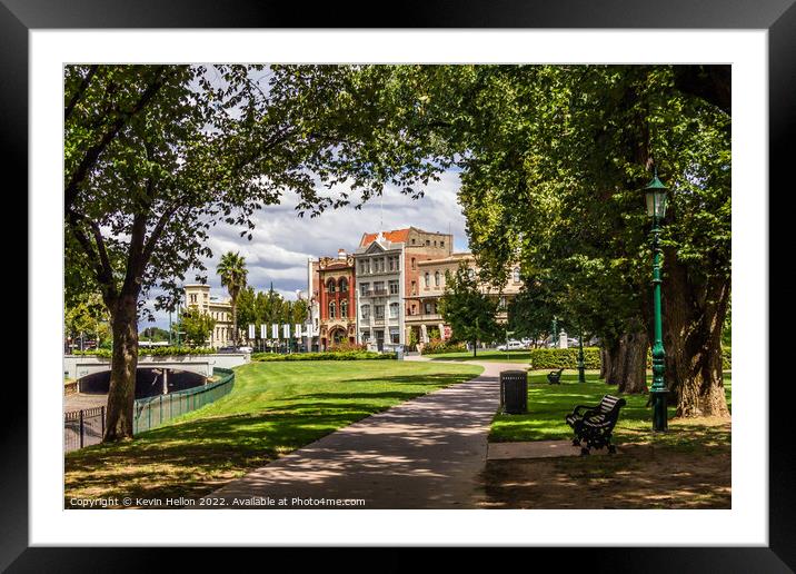 Historic buildings from Queens gardens, Rosalind Park, Bendigo,  Framed Mounted Print by Kevin Hellon