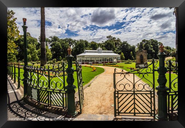 Open gate and path leading to the conservatory Framed Print by Kevin Hellon
