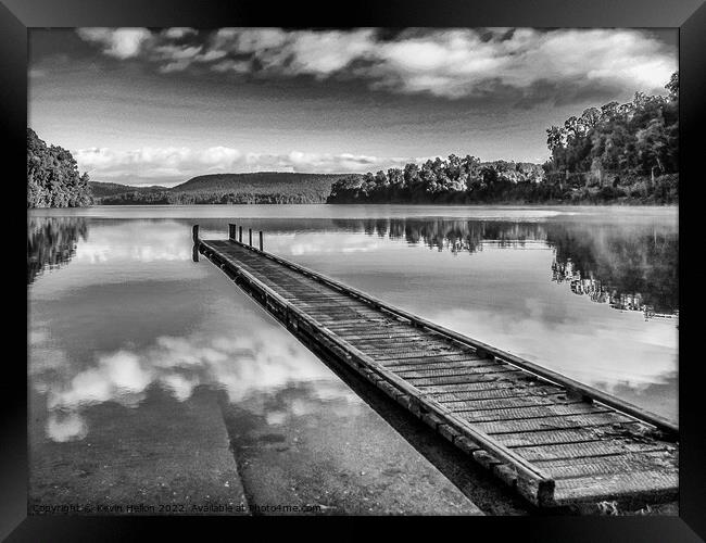 Cloud reflections early morning, Lake Mapourika, South Island Ne Framed Print by Kevin Hellon
