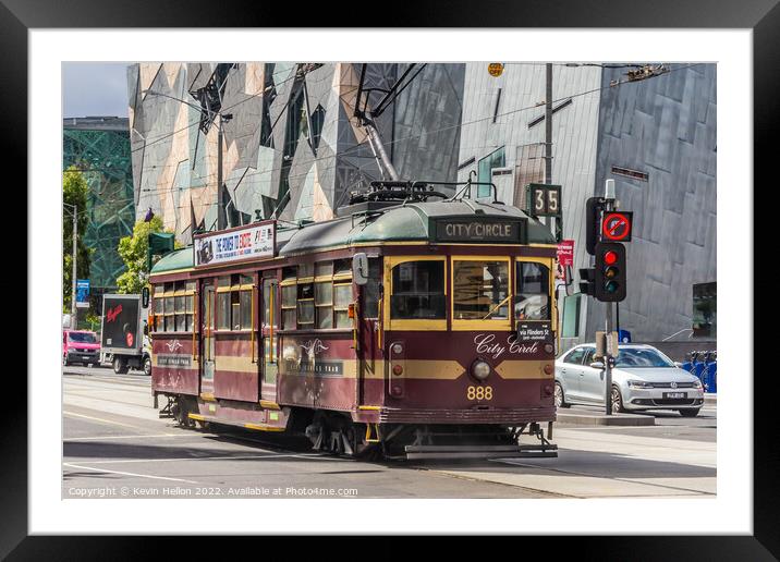 City Circle tram passing through Federation Square, Framed Mounted Print by Kevin Hellon