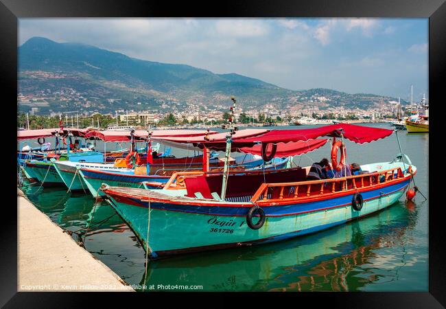 Fishing boats moored in Alanya Harbour, Turkey Framed Print by Kevin Hellon
