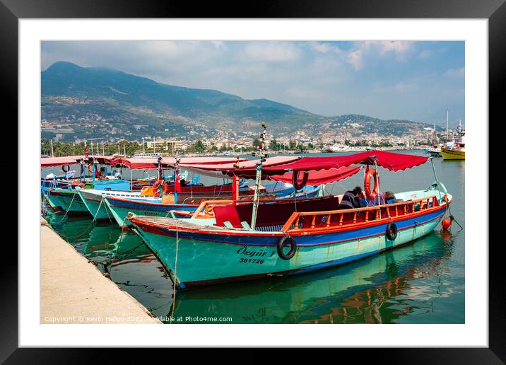 Fishing boats moored in Alanya Harbour, Turkey Framed Mounted Print by Kevin Hellon