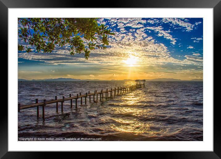 Sunrise over a pier in Phang Nga Bay Framed Mounted Print by Kevin Hellon