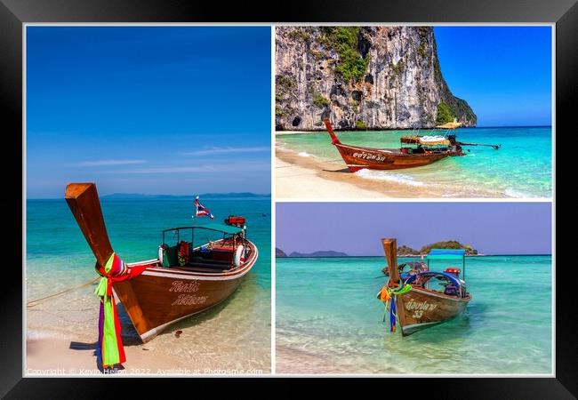 Long tail boats triptych, Thailand Framed Print by Kevin Hellon